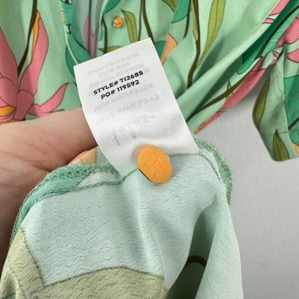 Lulus XS Tropical Floral Mini Shirt Dress Green Pink Orange Button Front Vacay - Picture 6 of 7